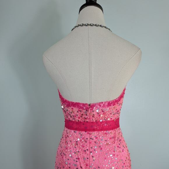 Mermaid Prom Dress Maxi Gown 4 Pink Vintage Y2K Sequin Strapless Coquette Girly - Picture 8 of 11